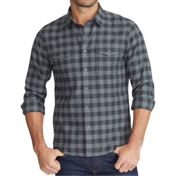 UNTUCKit Navy & Green Vigouroux Plaid Flannel Button Down Shirt Men’s Size M - Picture 2 of 15